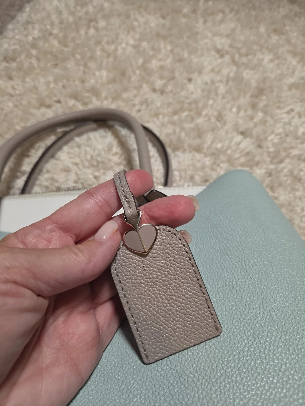Kate Spade Pebbled Leather Satchel in Light Teal and White